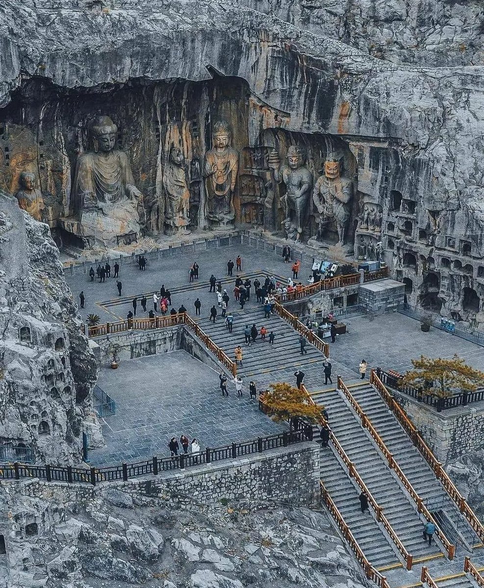Longmen Grottoes, located on bothsides of the Yi River to the south of the ancient capital of Luoyang, Henan province, China. 

The site comprise more than 2,300 caves and niches carved into the steep limestone cliffs over a 1km long stretch. These contain almost 110,000 Buddhist