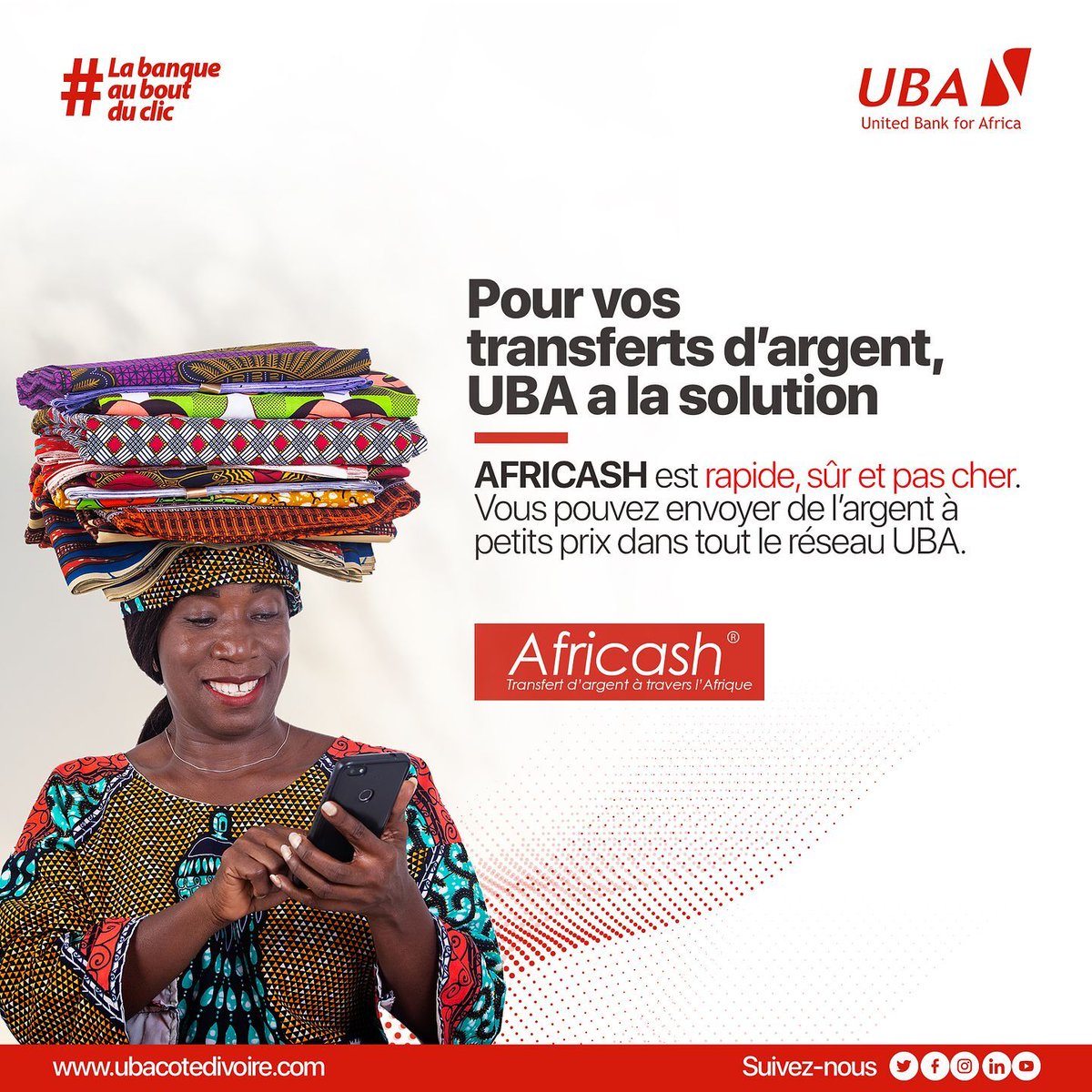 Envoyez et recevez de l'argent dans jusqu'à 20 pays avec Africash !!!
Partout où vous trouvez une agence UBA, nous vous rapprochons de vos proches.
Rendez-vous dans l'agence la plus proche🤩