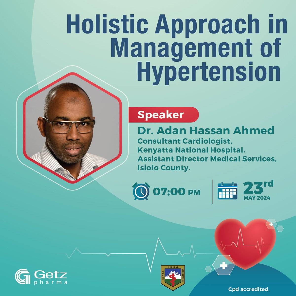 TODAY 📅 May 23rd, 2024 AT 07:00 PM EAT ▶️Holistic Approach in management of Hypertension 🩺 Register in advance for this webinar: us02web.zoom.us/webinar/regist… A #worldhypertensionday KMA | Getz Pharma CPD Accredited Webinar