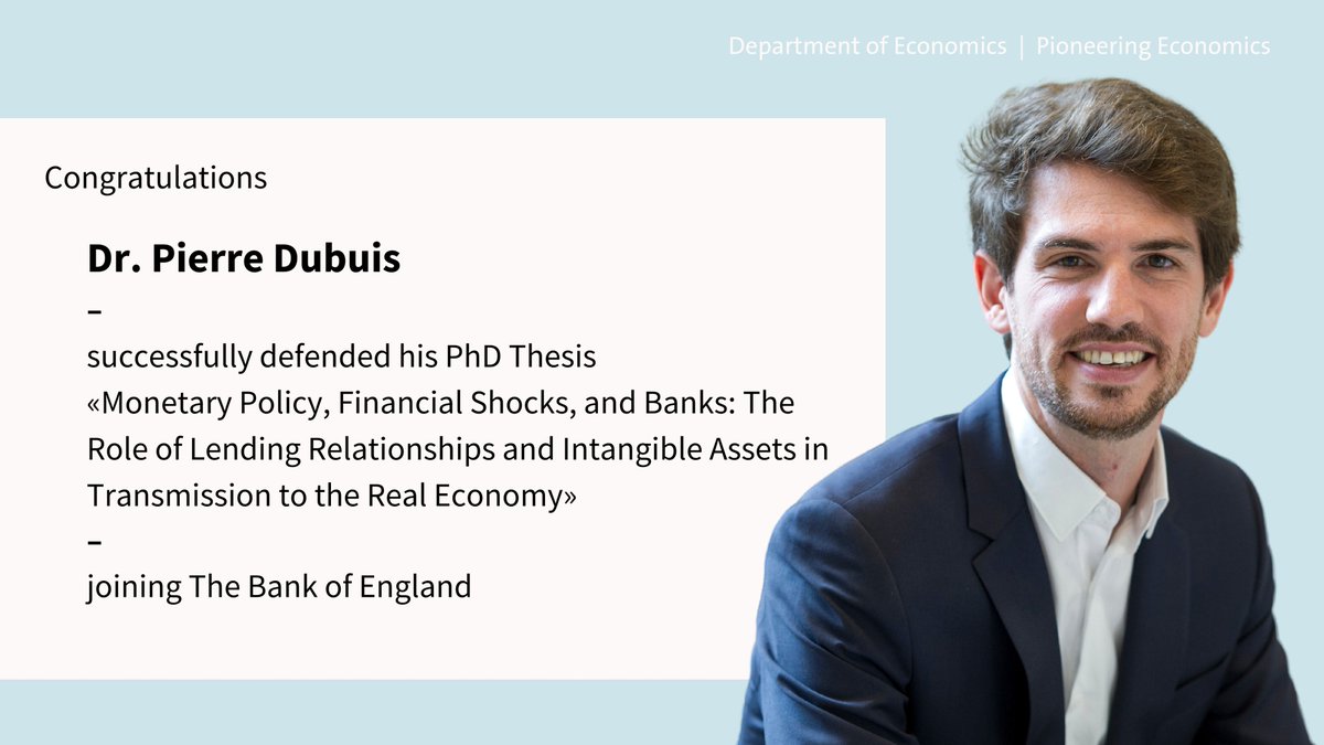 🎉 Congratulations to @pierrea_dubuis who has successfully defended his PhD thesis! Pierre works on topics at the intersection of #banking and monetary #policy. His main interest lies in studying monetary policy transmission by combining #microdata and theory. Pierre will be