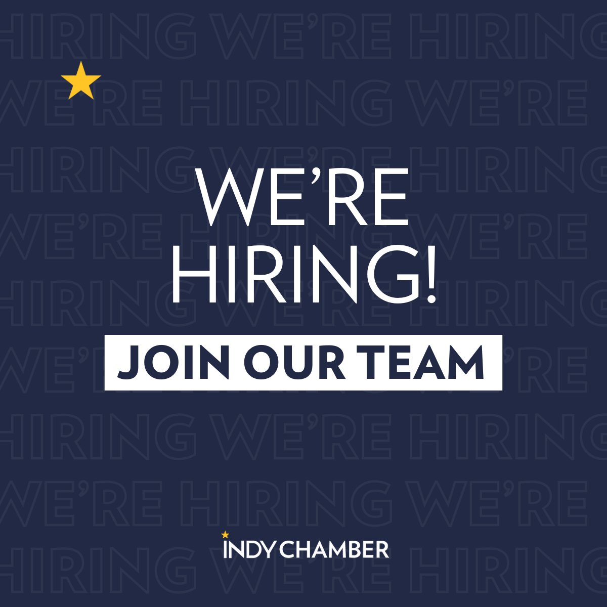 The Indy Chamber is #hiring! Are you passionate about making the #IndyRegion the best place to live, work, and do business?

Explore our open positions to see if your qualifications fit one of our many opportunities: indychamber.com/careers/

#jobalert #nowhiring #job #jobopening
