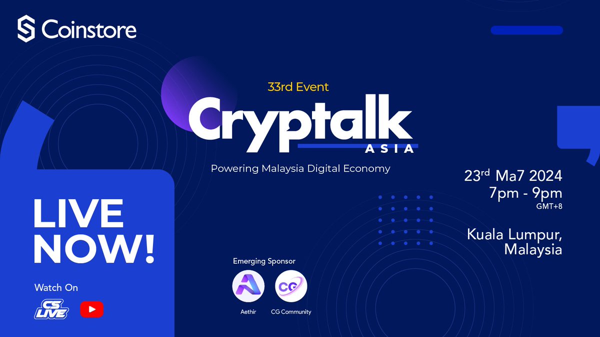 🚀 LIVE NOW! Join us for the 33rd Cryptalk Asia event, powering Malaysia's digital economy! 🌟 Tune in from 7 PM to 9 PM GMT+8. Watch it live on YouTube: youtube.com/live/GoCTpEv5H…