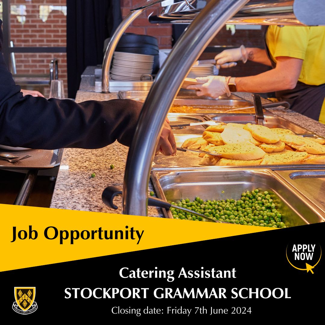 Our great #Catering team are looking for a team player with excellent organisation skills to join their team on a part time (11.55am-2.55pm), term time only basis. The successful Catering Assistant will make sure that a high-quality service is delivered. stockportgrammar.co.uk/school-informa…