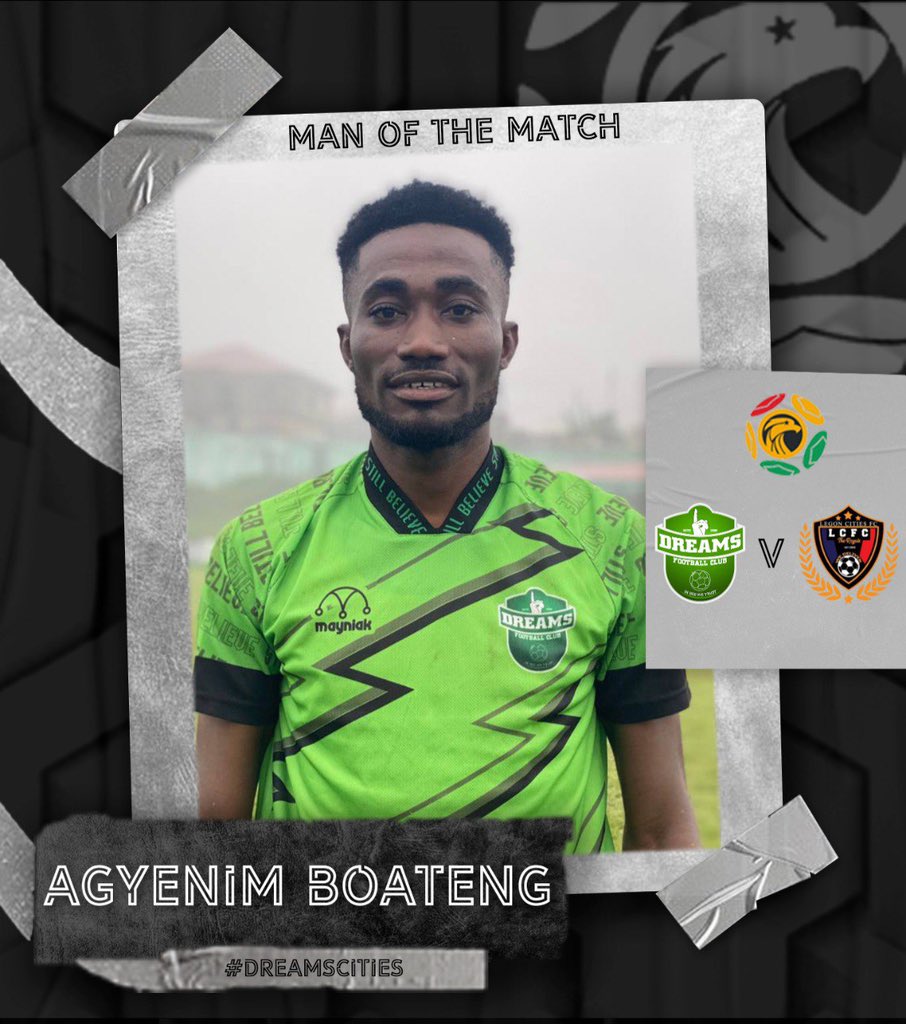 Congratulations 🎉 to Agyenim Boateng for winning the Man of the Match award🏆.

#DreamsCities

#StillBelieve☝🏾💚 | #IGWT | #DFC4LIFE