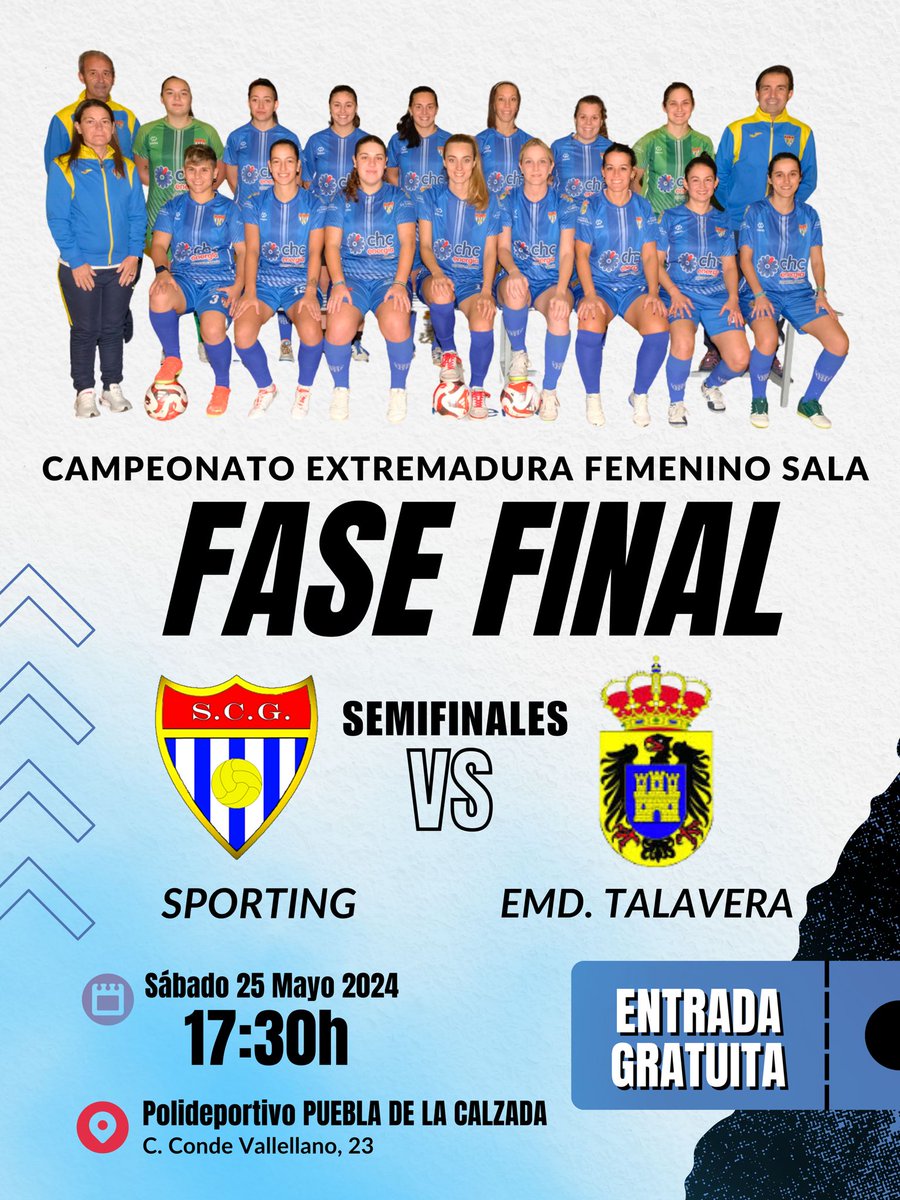 SEMIFINAL  𝗖𝗔𝗠𝗣𝗘𝗢𝗡𝗔𝗧𝗢 𝗗𝗲 𝗘𝗫𝗧𝗥𝗘𝗠𝗔𝗗𝗨𝗥𝗔.
📷 Puedes seguirlo por  youtube
youtube.com/channel/UCghCG…
Sporting Garrovilla - EMD Talavera
📷 Sábado 25 mayo
📷 Hora: 17:30
📷 Lugar: Polideportivo municipal de Puebla de la Calzada
#SomosSporting #Desde1972