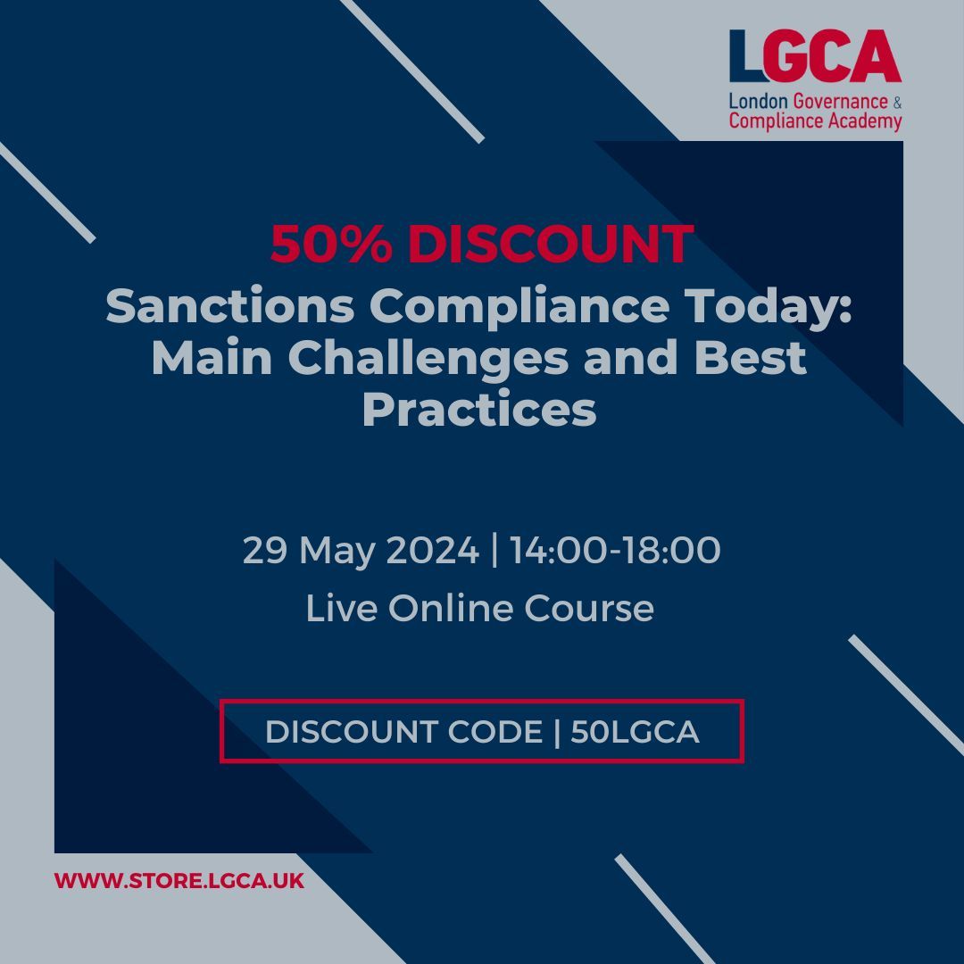 LGCA_UK's tweet photo. 🎓 Join us for this essential training and gain a deep understanding of sanctions programs.

✨ Special Offer: Get 50% off with code 50LGCA!

Don't miss out on this opportunity to enhance your knowledge and skills. Enroll now!

For More Information | https://t.co/1olPyNyNyg https://t.co/6zfNb01wb0