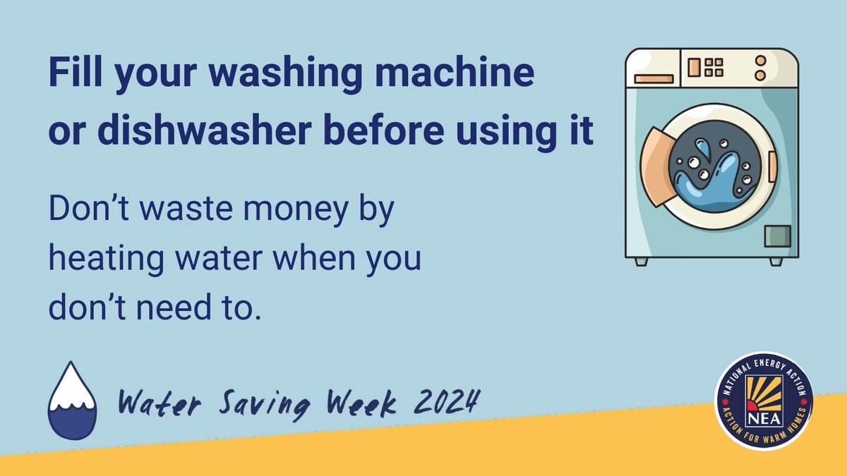 Partially filling your washing machine or dishwasher means you're wasting water and heat. #WaterSavingWeek