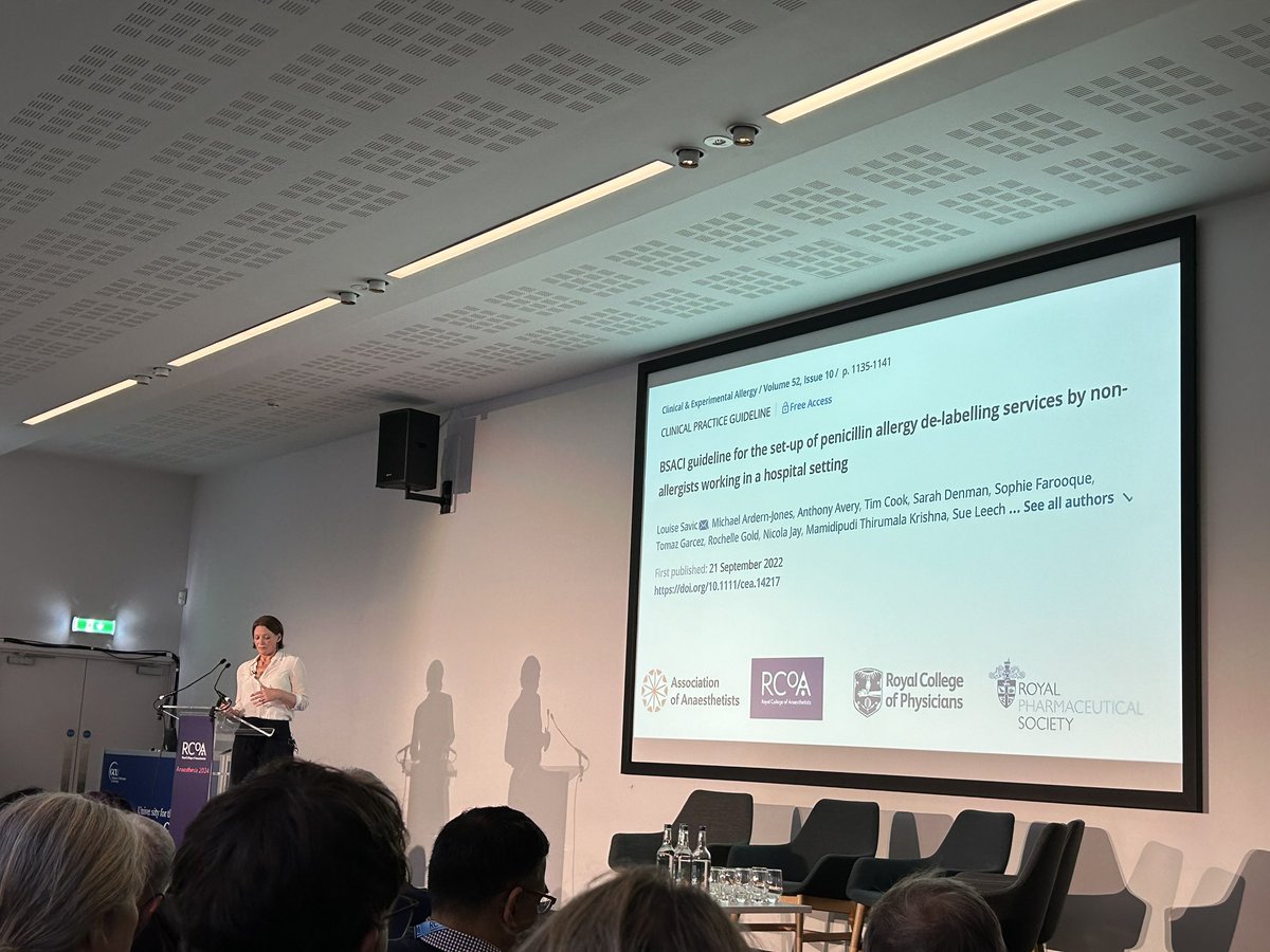 Interesting talk from @LouiseSavic about allergy de-labelling and developing an abbreviated pathway given the massive demand on allergy services. #anaesthesia2024