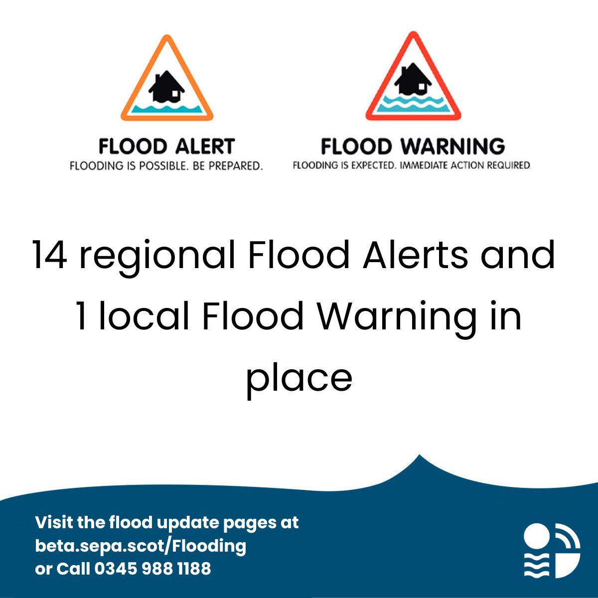 Heavy bursts of rain expected today through the central belt and south Scotland.

Surface water impacts possible due to flooding of low-lying land and roads making driving conditions difficult.

Regional Flood Alerts and a local Flood Warning is in place.

Please check the latest