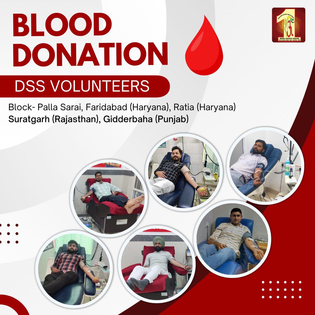 DSSNewsUpdates's tweet photo. The selfless act of donating🩸blood by Dera Sacha Sauda volunteers to needy patients is truly commendable. Following the teachings of Saint Dr. MSG Insan, they exemplify a spirit of compassion and altruism. 
#BloodDonation #SaintMSGInsan #GurmeetRamRahim #helpingothers #DeraSachaSauda #BloodDonors