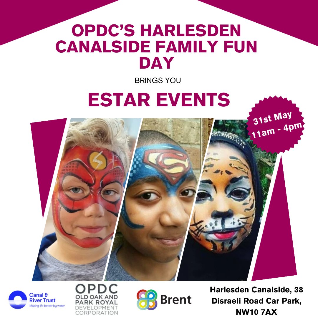 Fancy getting your face painted? 🎨

Estar Events will be at our Harlesden Canalside event on Friday 31st May 🙌 make your way there between 11am - 4pm to join in the fun! 🎉

📍 Harlesden Canalside, 38 Disraeli Road Car Park, NW10 7AX
