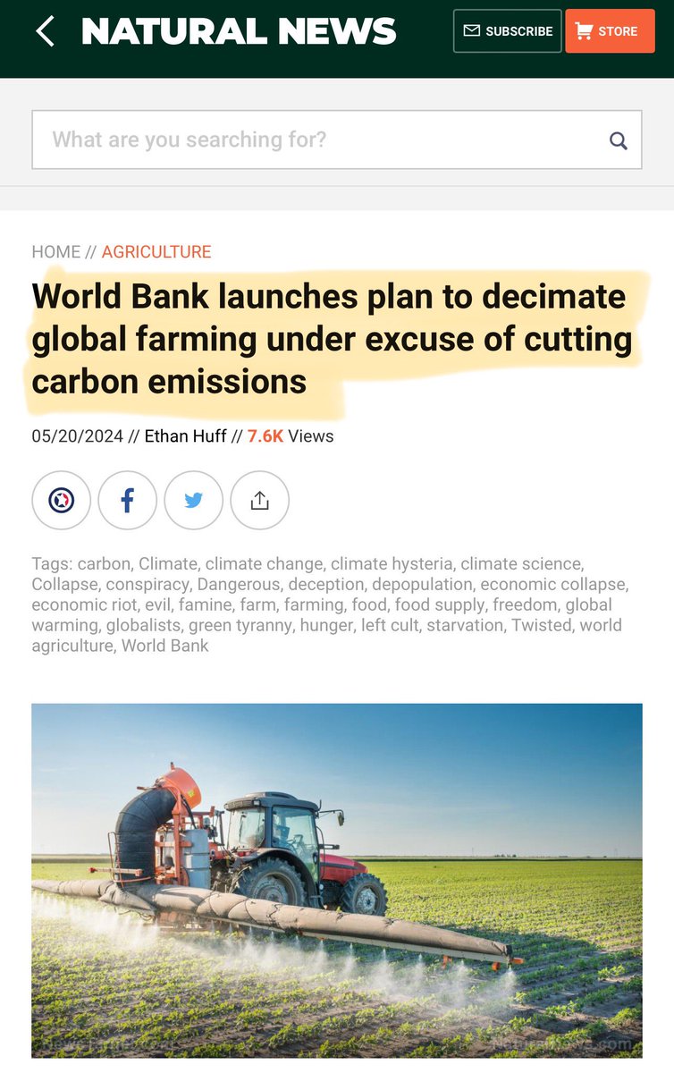 🚨FARMING - The World Bank has issued a report that proposes the idea of making drastic cuts to global agriculture production in order to achieve 'net zero emissions.'

It involves centralizing the world's farms in the hands of just a few wealthy individuals who plan to cut