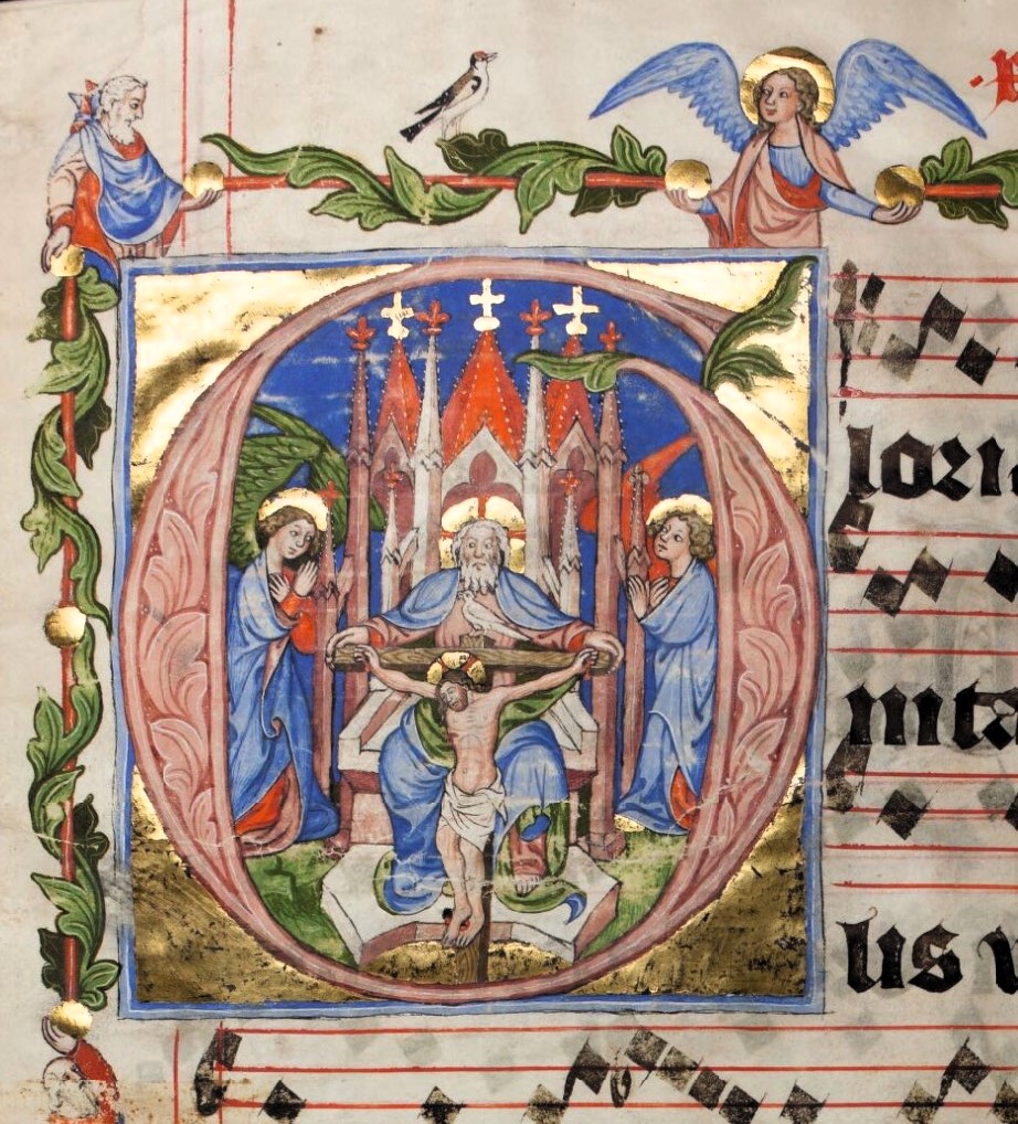 'The Christian faith principally consists in acknowledging the Holy Trinity, and it specially glories in the cross of our Lord Jesus Christ.' St. Thomas Aquinas, De rationibus fidei, c. 1 Stift Vorau (Austria), Cod. 259/III, f. 5r (Antiphonary, Prague, 14th c.)
