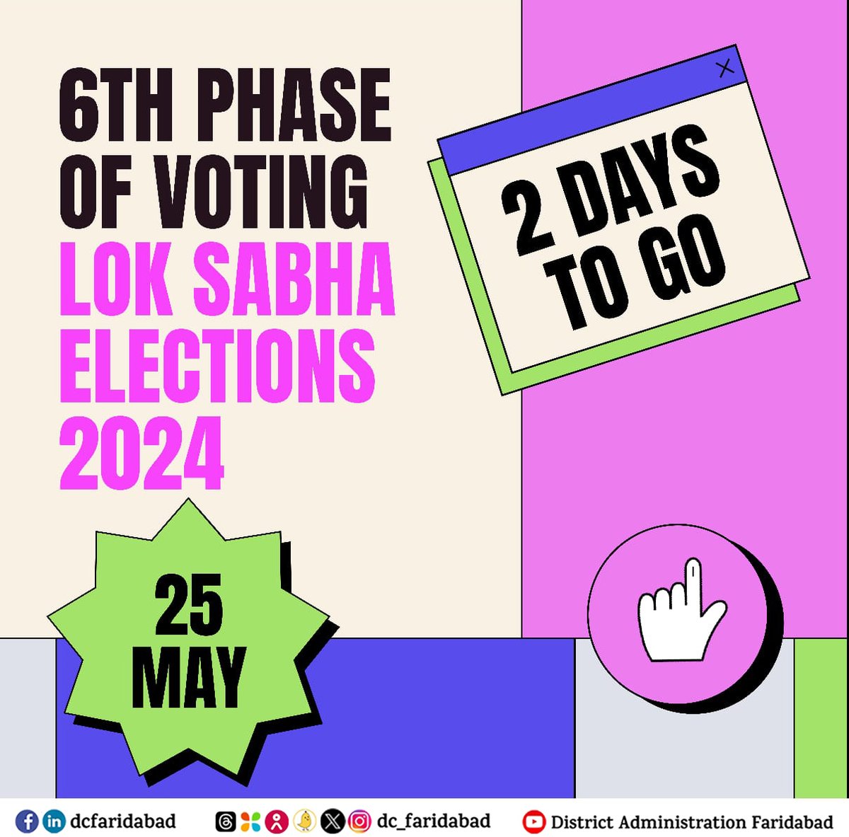 #Elections2024 |📌 Are you ready to vote?🙌✨ ⏱️ 2 days to go 🗓️ Phase 6: 25 May 2024 #LokSabhaElections2024 #ECI #ChunavKaParv #DeshKaGarv #YouAreTheOne #Faridabad #Haryana #IVoteForSure #SVEEP_Faridabad #GeneralElections2024