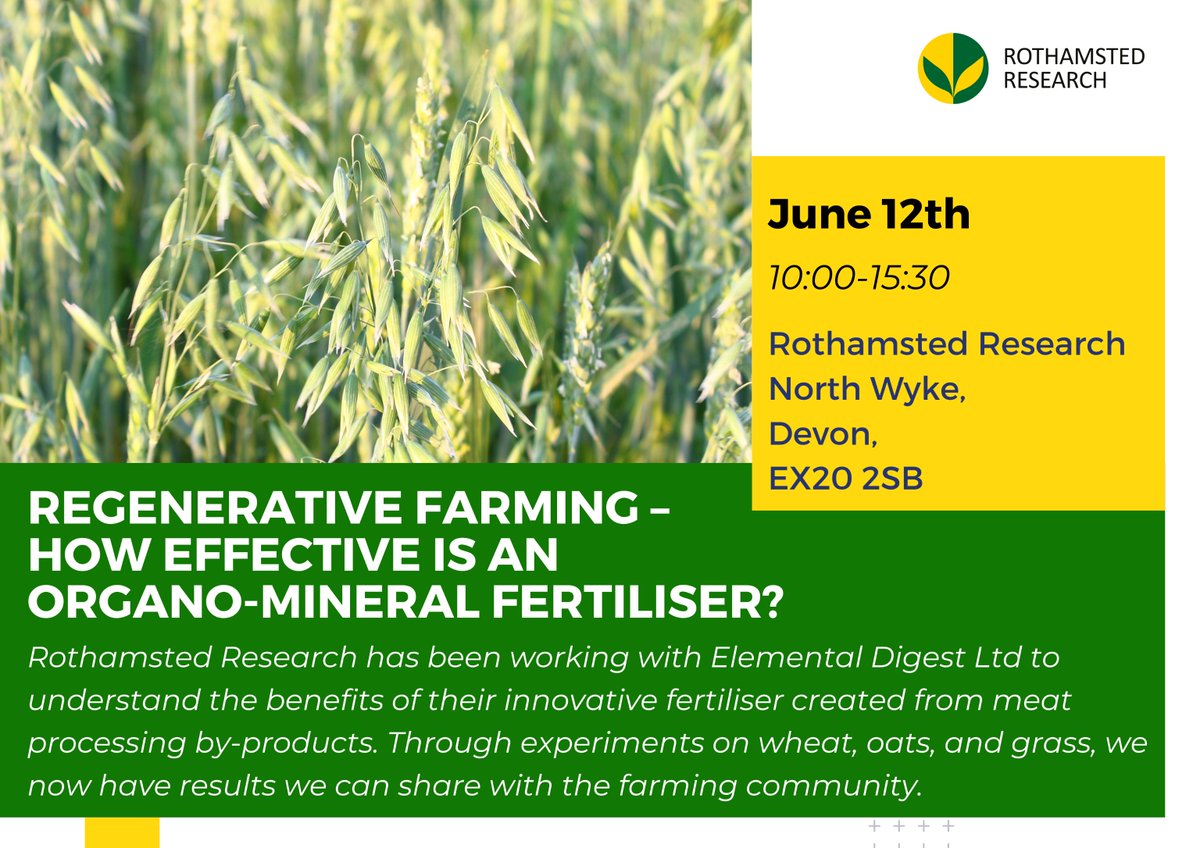 Is there a more sustainable fertiliser? Find out as we share our findings from our experiments with @elementaldigest using their innovative fertiliser created from meat processing by-products Join us👇 tickettailor.com/events/rothams… #farming #agriculture #devon