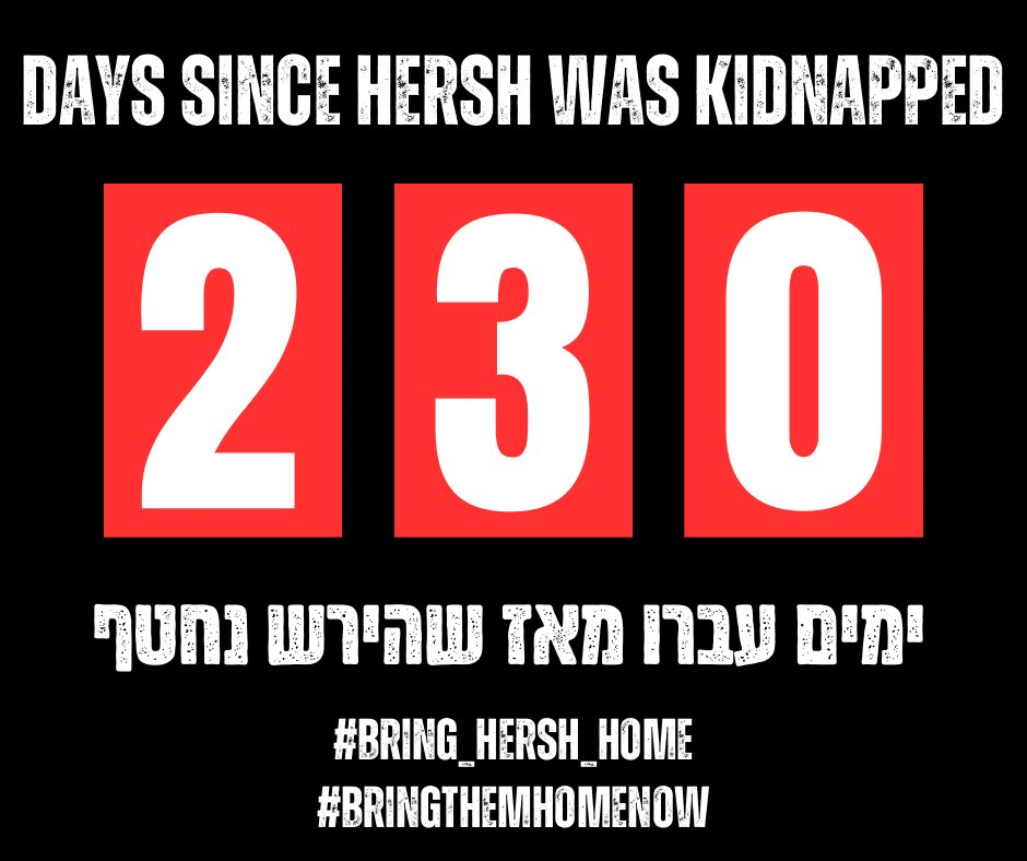 230 days have passed. Help us do what we can to fight to bring Hersh and all the hostages home. Contact the @WhiteHouse whitehouse.gov/contact and your elected representatives oneminaday.com. #Bring_Hersh_Home #BringThemAllHomeNOW