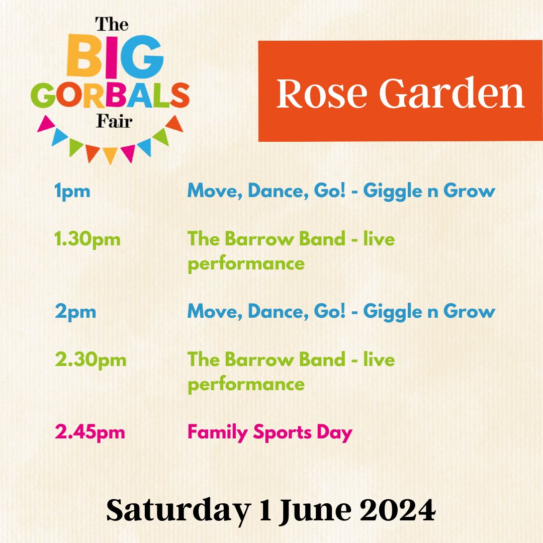 New Gorbals HA (@newgorbalsha) on Twitter photo There's a fab range of of activities & events at the Rose Garden this year, including arts and crafts, sports and more running throughout the day.
Some sessions (below) only run at certain times, so be sure to get along on time to avoid missing out!
<a href="/glasgowlife/">Glasgow Life</a> <a href="/gogigglengrow/">giggle'n'grow</a> There's a fab range of of activities & events at the Rose Garden this year, including arts and crafts, sports and more running throughout the day.
Some sessions (below) only run at certain times, so be sure to get along on time to avoid missing out!
<a href="/glasgowlife/">Glasgow Life</a> <a href="/gogigglengrow/">giggle'n'grow</a>