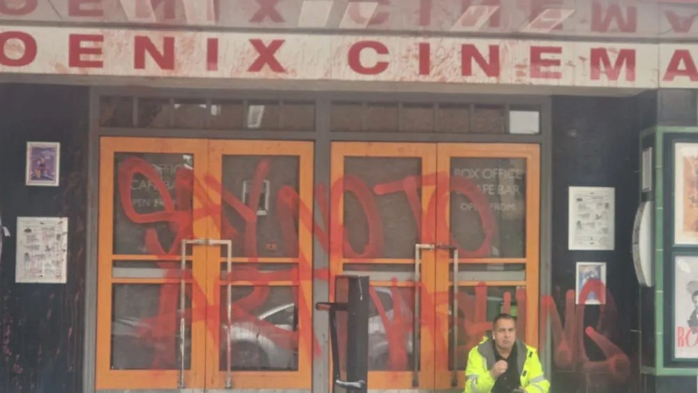 Ahead of a screening of a documentary about Hamas’ barbaric attack on the Nova music festival on 7th October, in which over 360 people were killed, the @PhoenixCinema has been defaced. The historic Cinema resides in Finchley, an area of London home to a large Jewish community.