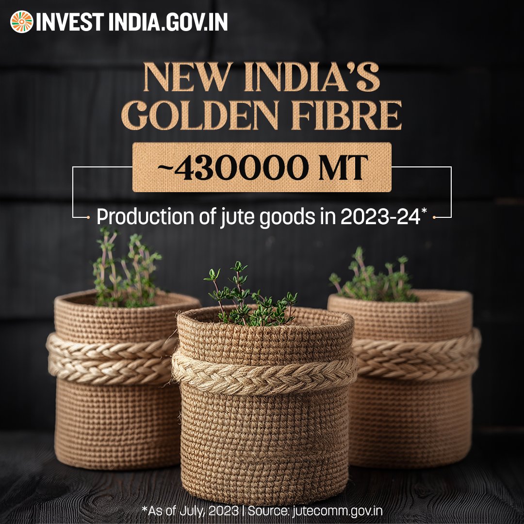 Leading the global textile value chain, #NewIndia ranks as the largest producer of raw #jute & jute goods worldwide, pivoting its fibre of resilience into an international success story. Weave your future with India today! bit.ly/textiles-appar… #InvestIndia #InvestInIndia