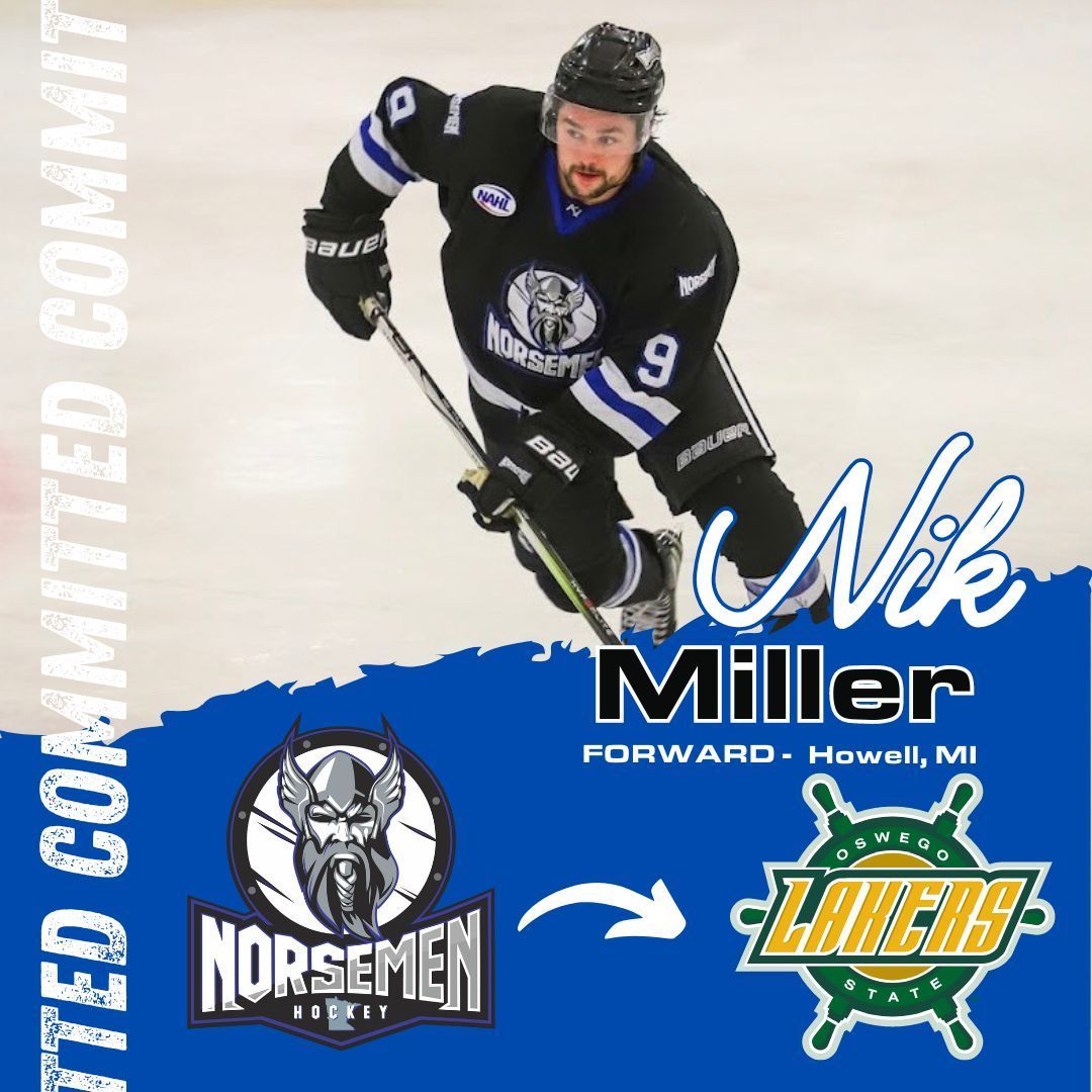 StCloudNorsemen's tweet photo. Commitment Alert: Norsemen Captain Nik Miller will be continuing his hockey career with the Oswego State Lakers. 
#wethenorse #nahlhockey https://t.co/9XMvT3mmpq
