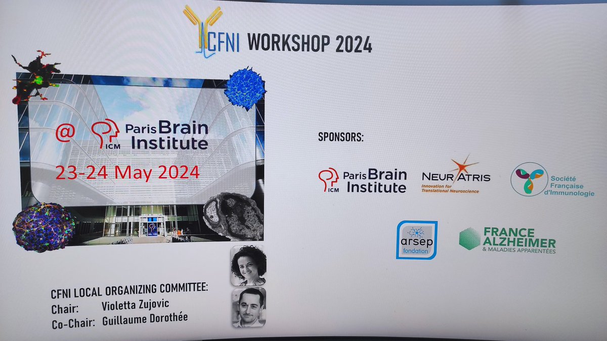 And so it begins 🤩🤩🤩
Our annual neuroimmunology workshop organized by the CFNI thanks to our sponsors : France Alzheimer, France sclérose en plaques, Neuratris, société française d immunologie and Paris brain institute