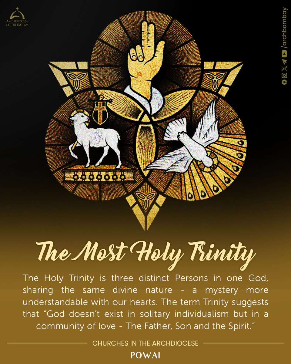 archbombay's tweet image. By sending His only Son and the Spirit of Love in the fullness of time, God revealed His innermost secret: He himself is an eternal exchange of love; Father, Son, and Holy Spirit, and He has destined us to share in that exchange.

#MostHolyTrinity #Feast #Catholic
