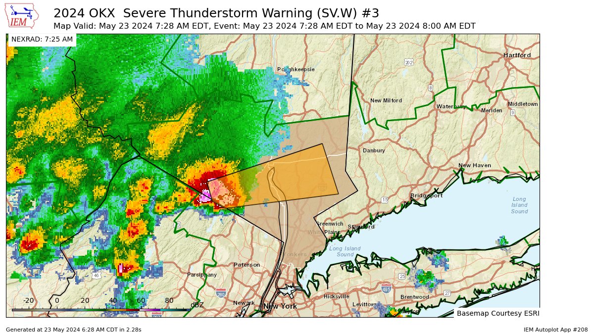 OKX issues Severe Thunderstorm Warning [wind: <50 MPH (RADAR INDICATED), hail: 1.00 IN (RADAR INDICATED)] for Orange, Putnam, Rockland, Westchester [NY] till 8:00 AM EDT mesonet.agron.iastate.edu/vtec/f/2024-O-…