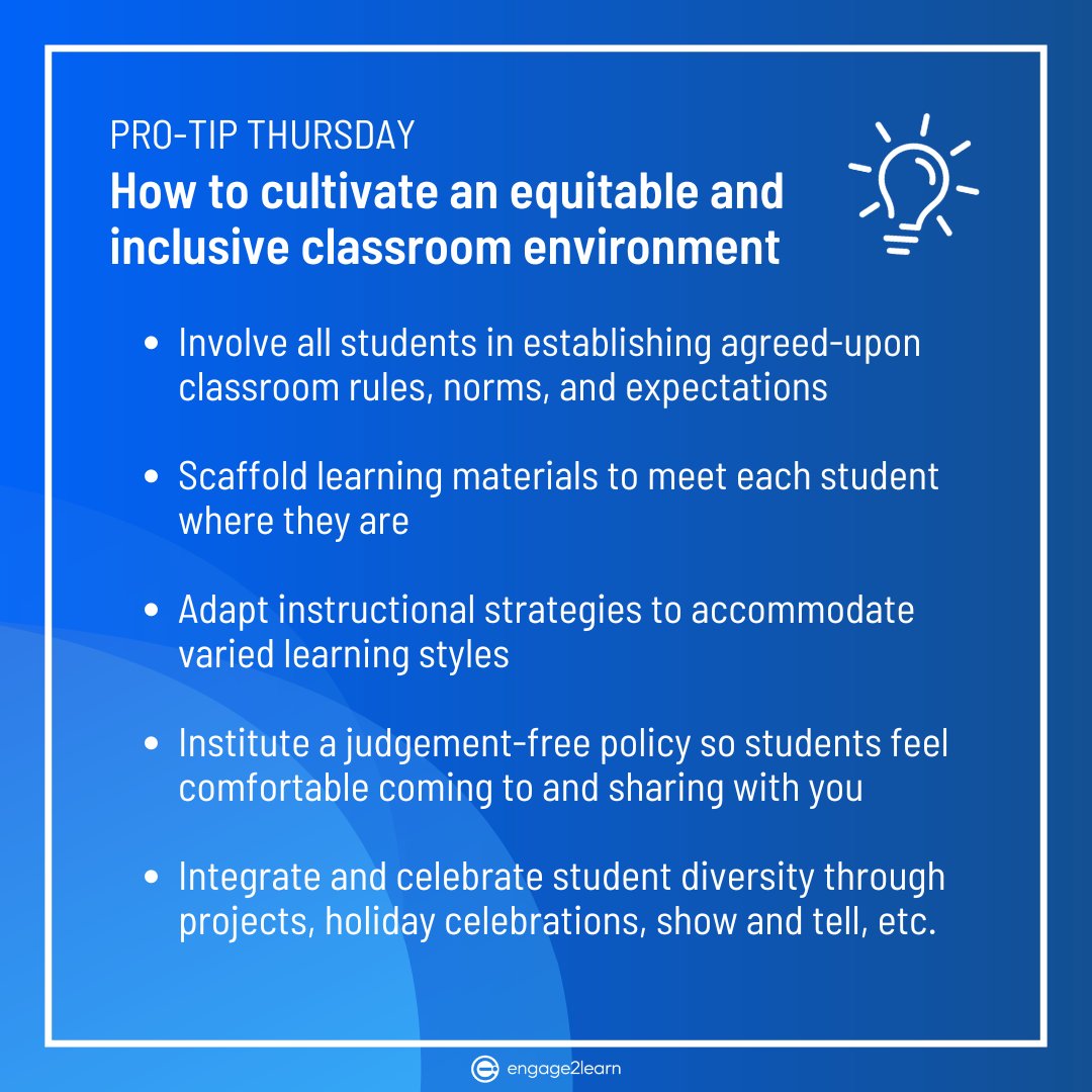 Cultivating an equitable, inclusive learning environment might be easier than you think. What are some strategies you use in your own classroom? #protipthursday #deib #dei #equitablelearning #equitableclassroom #inclusion #teachertalk #edchat