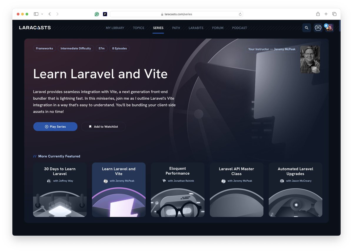 A brand new Laracasts series just dropped. 🥳 Learn about @laravelphp's incredible integration with @vite_js. 'Learn Laravel and Vite' laracasts.com/series/laravel…