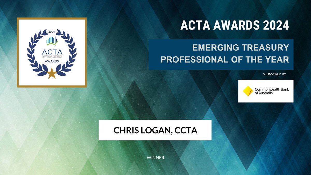 Congratulations to the winner of the Emerging Treasury Professional of the Year Award, Sponsored by Commonwealth Bank

Winner: Chris Logan, CCTA

#AusTreasuryConference