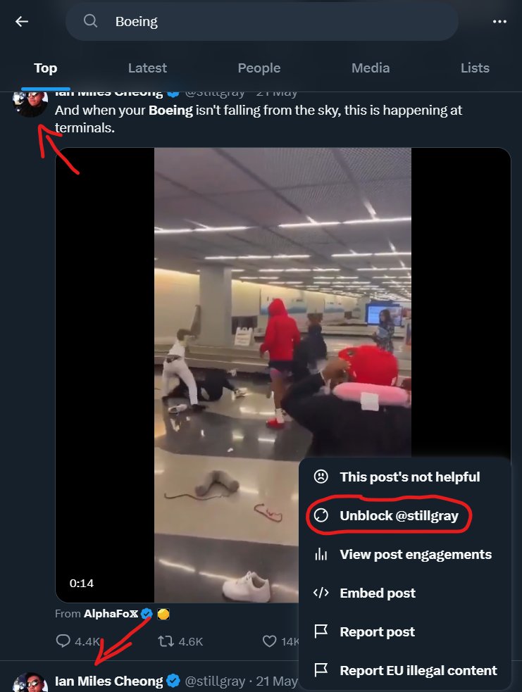 DMarinian's tweet image. I have blocked and muted Ian Miles Cheong because he's a dishonest grifter who swatted someone. And yet I keep seeing his posts every time I check a trend he's commented on. I thought the block function was supposed to let me control what I don't want to see, why doesn't it work?