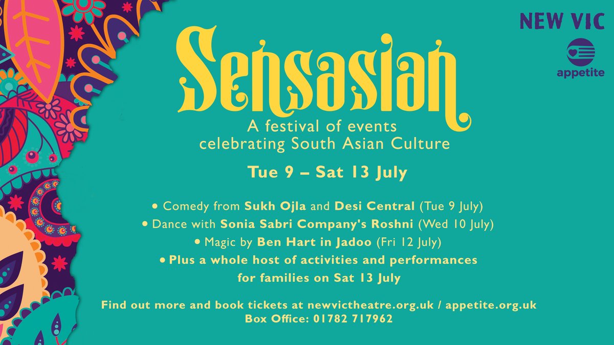 📢Announcing Sensasian Tue 9 - Sat 13 July! Join for this festival of events celebrating South Asian culture. Packed with dance, comedy, magic and more. Huge thanks to community members who helped shape it and partners @NewVicTheatre Find out more & book bit.ly/3QTCZz2