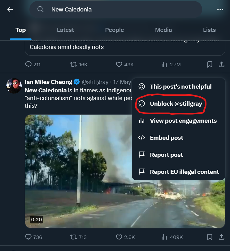 DMarinian's tweet image. I have blocked and muted Ian Miles Cheong because he's a dishonest grifter who swatted someone. And yet I keep seeing his posts every time I check a trend he's commented on. I thought the block function was supposed to let me control what I don't want to see, why doesn't it work?