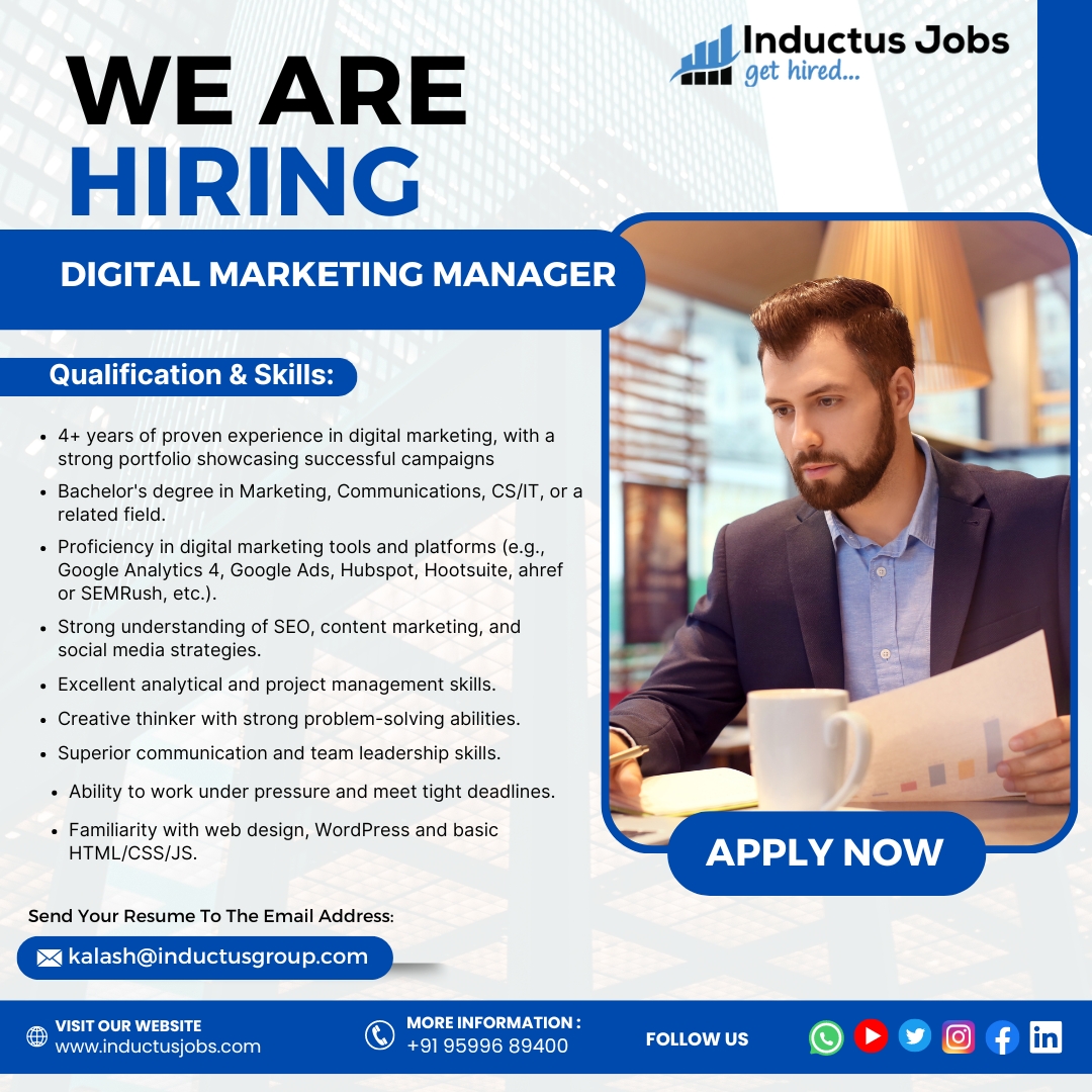 As a Digital Marketing Manager, you may work with us and drive our online expansion!
Do you have a strong enthusiasm for developing creative tactics, promoting interaction, and enhancing brand awareness? 

Send Your CV: - kalash@inductusgroup.com

#inductusjobs #inductus #job