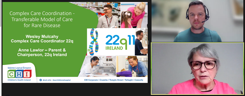 RAiNAllIreland's tweet photo. Wesley Mulcahy @CHI_Ireland and Anne Lawlor @22Q11_Ireland presenting " Complex Care Co-Ordination" at the RAiN webinar @ucddublin @UCD_Research @eurordis @QUBelfast https://t.co/U4XhZ0LclQ