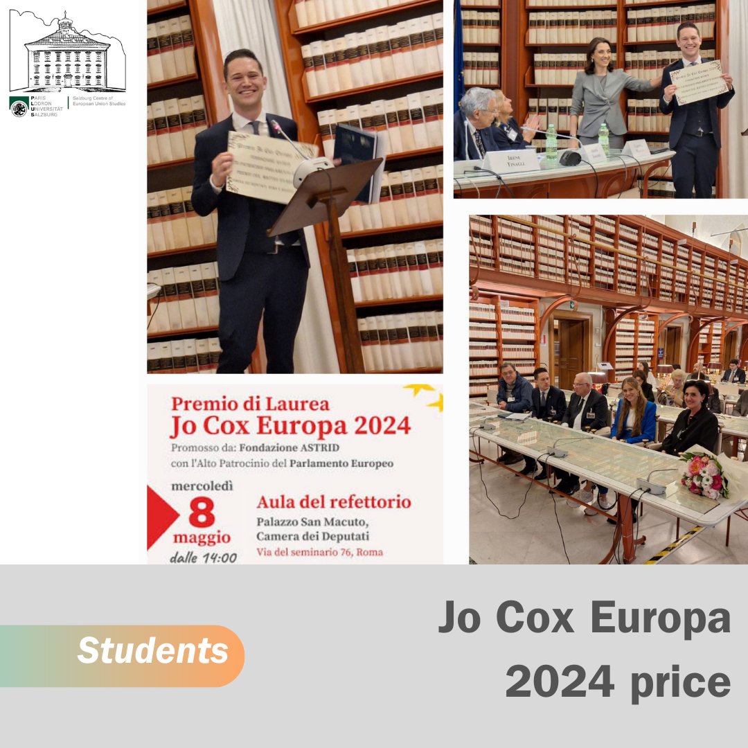 Our former student Matteo Eichhorn was awarded the Jo Cox Europa 2024 price for his master’s thesis, “Sticks and Carrots: The implementation and enforcement of conditionality in EMU law.” He presented it in the Italian Camera dei deputati two weeks ago. Congrats from SCEUS 🎓