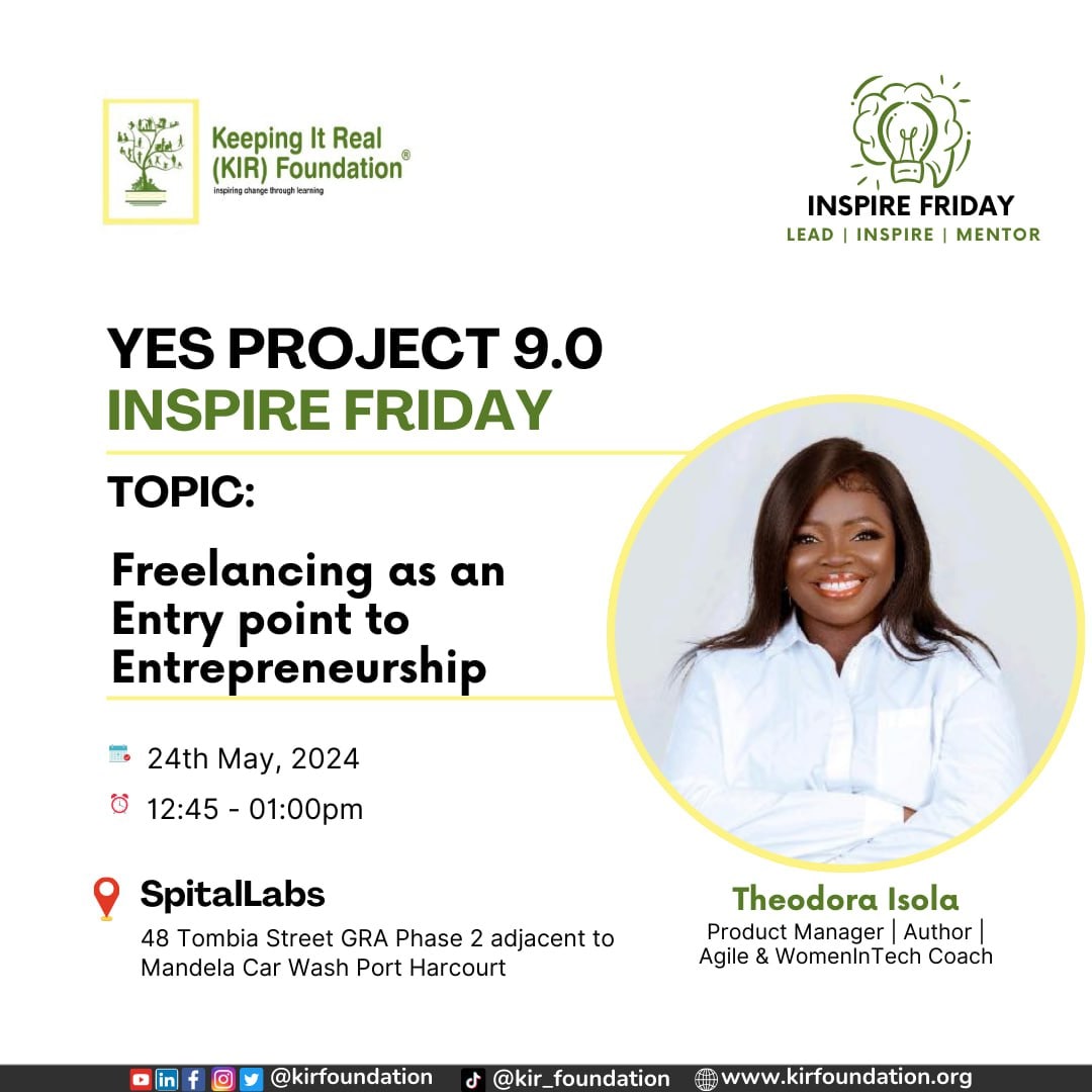 'Every successful entrepreneur started somewhere.' - 
@mcuban
#JoinUs on #IGLive, @kirfoundation, #tomorrow for #InspireFriday!
@theodoraisola, a #Project Manager will share #tips on '#Freelancing as an Entry point to #Entrepreneurship' with the #YESProject9.0 #trainees. #SDG8