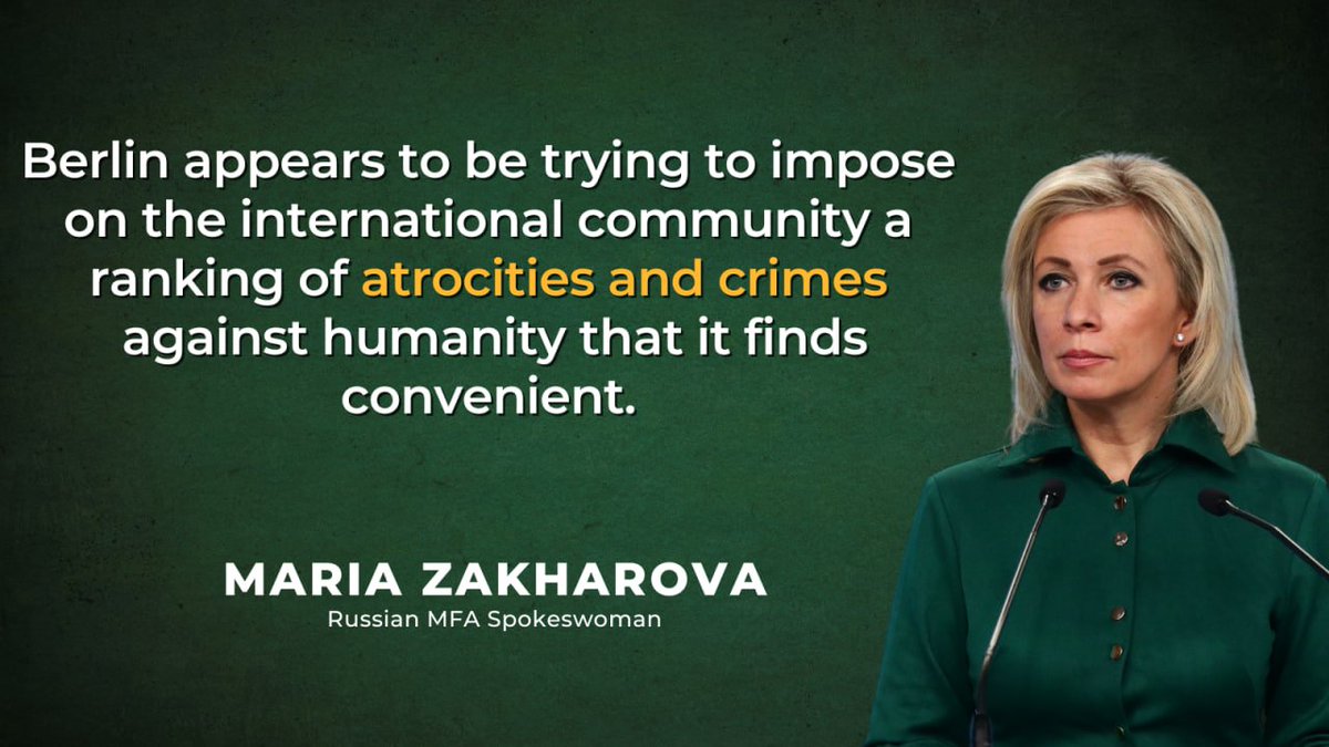 💬 #Zakharova: Germany persists in refusing to officially recognise the Third Reich’s crimes against humanity committed in 1941-1945, primarily the siege of Leningrad, as acts of genocide against the peoples of the USSR ❗️ That is outright hypocrisy & duplicity on Germany’s part