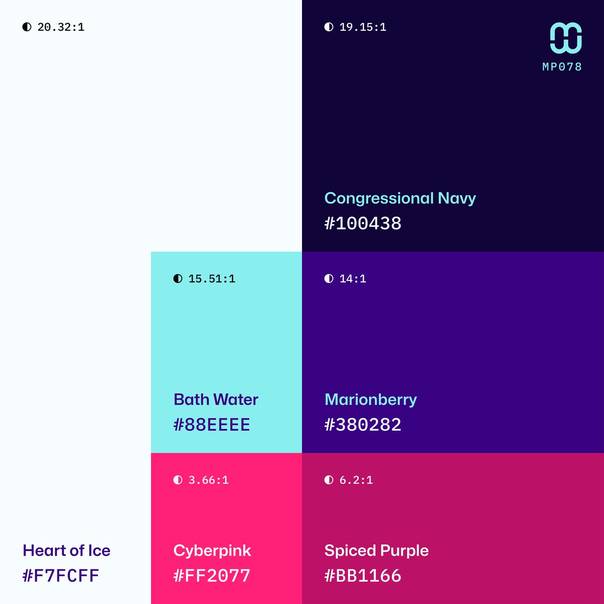 🆕 New color palette – Frosty vibes with vibrant pinks (including the community color battle winner 'Cyberpink') create an electrifying palette with vivid colors balanced out by enigmatic, dark purples.

#MindfulPalettes Series № 78
Free for #UI and #Branding