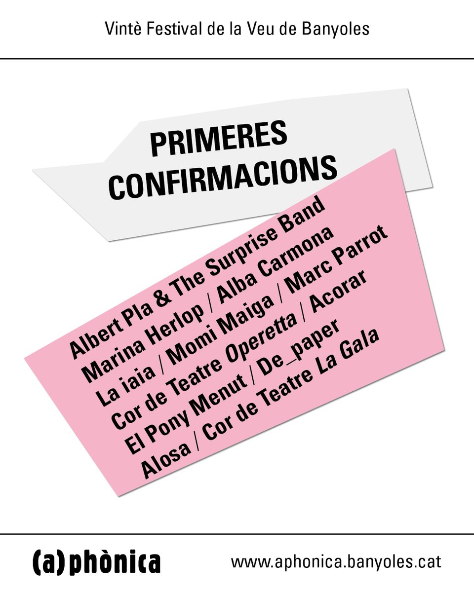 aphonicabny's tweet photo. 🟢Noves confirmacions! Ja havíem avançat @albert_pla & #TheSurpriseBand i #Laiaia... ara sumem @marinaherlop, @albacarmona_, @momimaiga, @marc_parrot, #Operetta i #LaGala de @cordeteatre, #Acorar, #ElPonyMenut, @cia_depaper i #Alosa! 💚Entrades demà (10h): https://t.co/wHPDBUUuzZ https://t.co/dR8LXsfVua