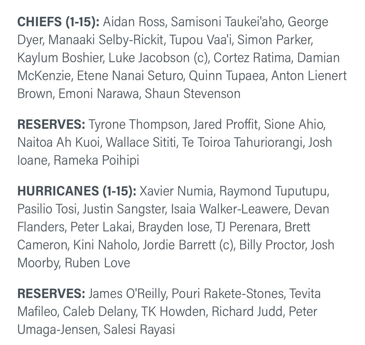 Les compos pour @ChiefsRugby - @Hurricanesrugby !

⏱️ Vendredi, 09h05

🏟️ FMG Stadium Waikato, Hamilton

#CHIvHUR #SuperRugbyPacific