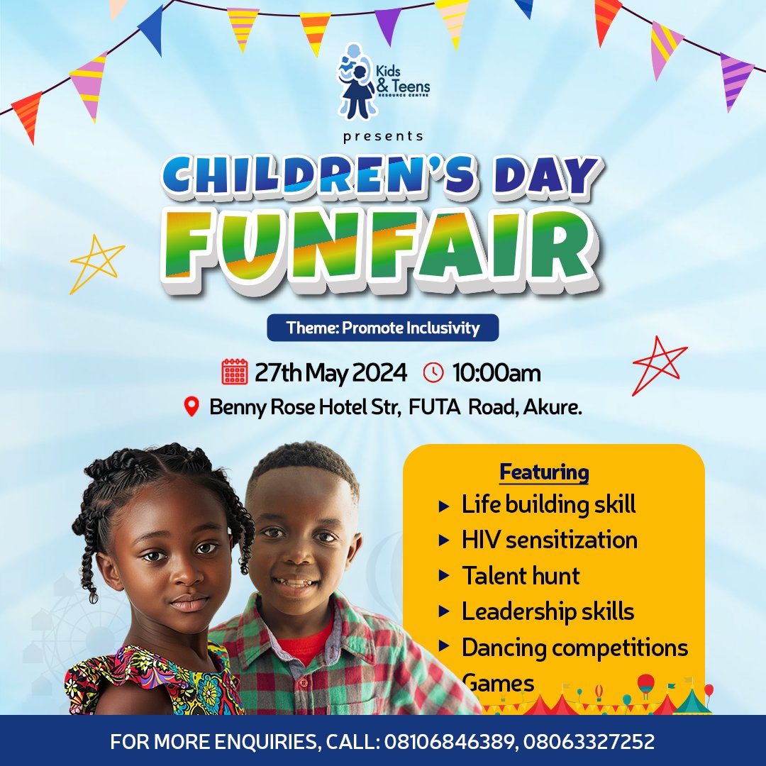 Calling all Super Kids! It's 4 days till Children's Day! Mark your calendars for Monday, May 27th, 2024, 10:00am at Kids & Teens Resource Centre and get ready for a funfair day filled with games, laughter, and learning life-building skills! #childrensday #children