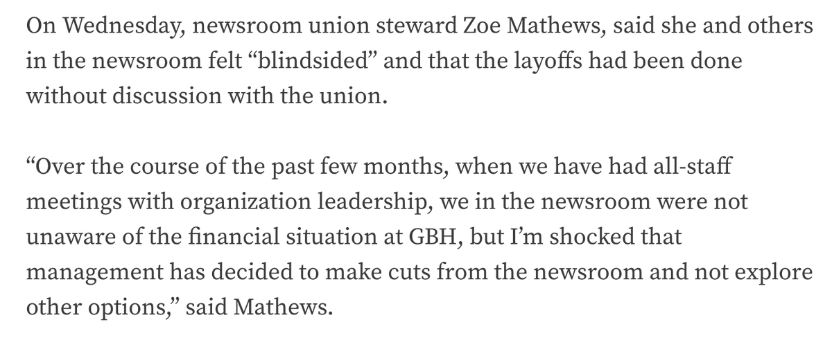 Solidarity to <a href="/wgbh_cwa1400/">GBH - CWA Local 1400</a> workers. This is a loss for journalism in the Boston area.