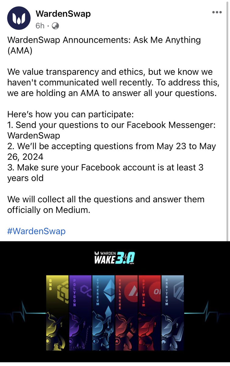 แปลไทยให้นะ

จะมี AMA แต่ป๊อด ไม่กล้า AMA ตรงๆ ไม่กล้าเปิดหน้า 

AMA ของมันคือ มึงส่งคำถามให้กูผ่าน Facebook เท่านั้น กูไม่รับช่องทางอื่น 

ให้ส่งคำถาม 23-26 พ.ค. เท่านั้น 

WardenScam จะตอบทาง Medium กุไม่ตอบสด กูกลัวพ่วกมึงมาถามเจ้าของคือใคร กุจะตอบเฉพาะคำถามที่กุจะตอบ
