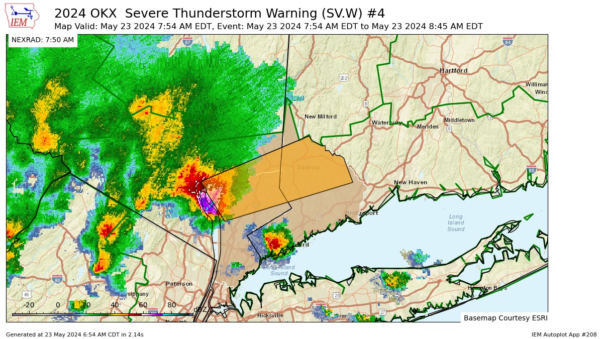 OKX issues Severe Thunderstorm Warning [wind: <50 MPH (RADAR INDICATED), hail: 1.00 IN (RADAR INDICATED)] for Fairfield [CT] and Putnam, Westchester [NY] till 8:45 AM EDT mesonet.agron.iastate.edu/vtec/f/2024-O-…