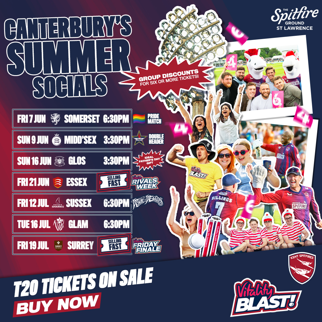 𝐓𝐖𝐎 𝐖𝐄𝐄𝐊𝐒 𝐓𝐎 𝐆𝐎 🚨 🏟️ Which T20 nights are you coming to at @Spitfire_Ground this June & July? 🎟️: bit.ly/Buy2024Tickets