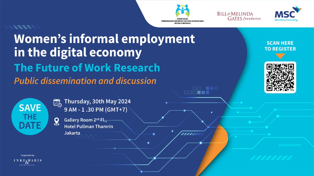 MSC & @kpp_pa will launch our new #FutureOfWork research report on Thursday, 30th May. It uncovers how the #digitaleconomy transformed women’s work experience in the #informalsector. Register here to join the event: tinyurl.com/bdfjxxct #PerempuanBerdaya #KPPPA