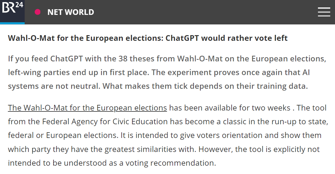 NEW - OpenAI's AI chatbot ChatGPT would rather vote for left-wing parties in the EU elections — BR24