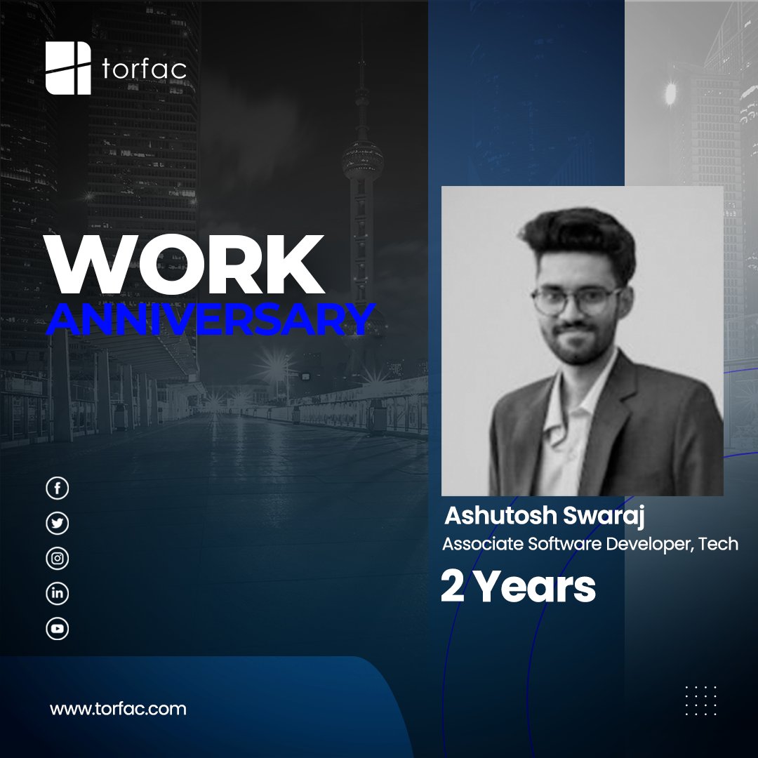 TorfacInc's tweet photo. Happy 2-Year Work Anniversary, Ashutosh Swaraj!

Congrats to Ashutosh on two amazing years at Torfac! Your dedication and hard work inspire us all. Here's to many more years of success together!

#WorkAnniversary #TeamTorfac https://t.co/e4v1G6tpwG