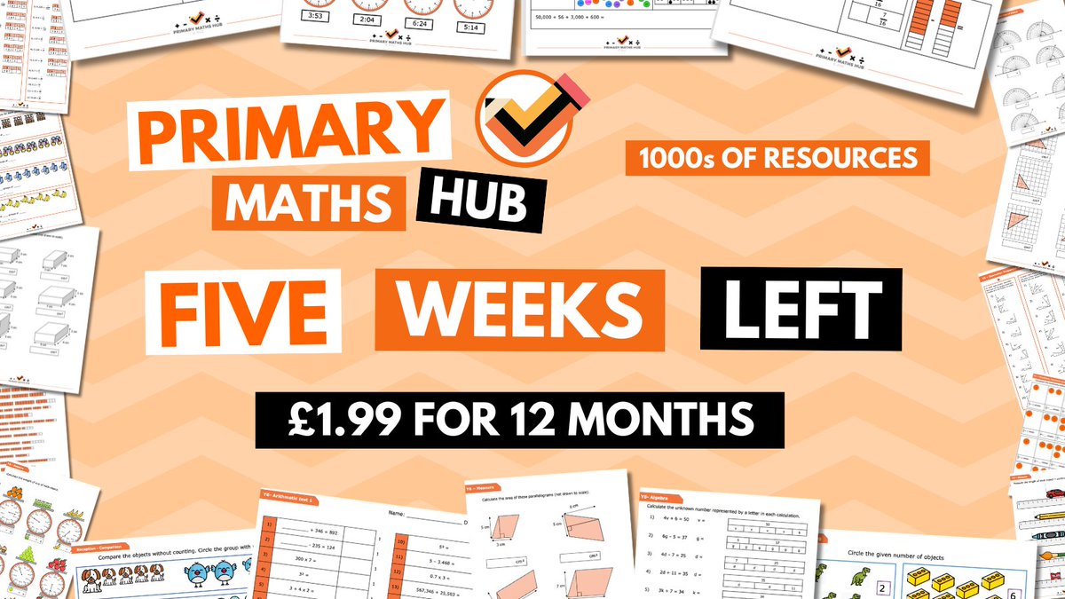 🧡 Primary Maths Hub 🧡 has just 5 week left of our amazing £1.99 joining offer which has ran for 12 months! Join up as a teacher or as a whole school for just £1.99

🦊12 Months for £1.99 - primarymathshub.com/memberships/

🧠 Surely the best £1.99 you'll ever spend!
#maths #primarymaths